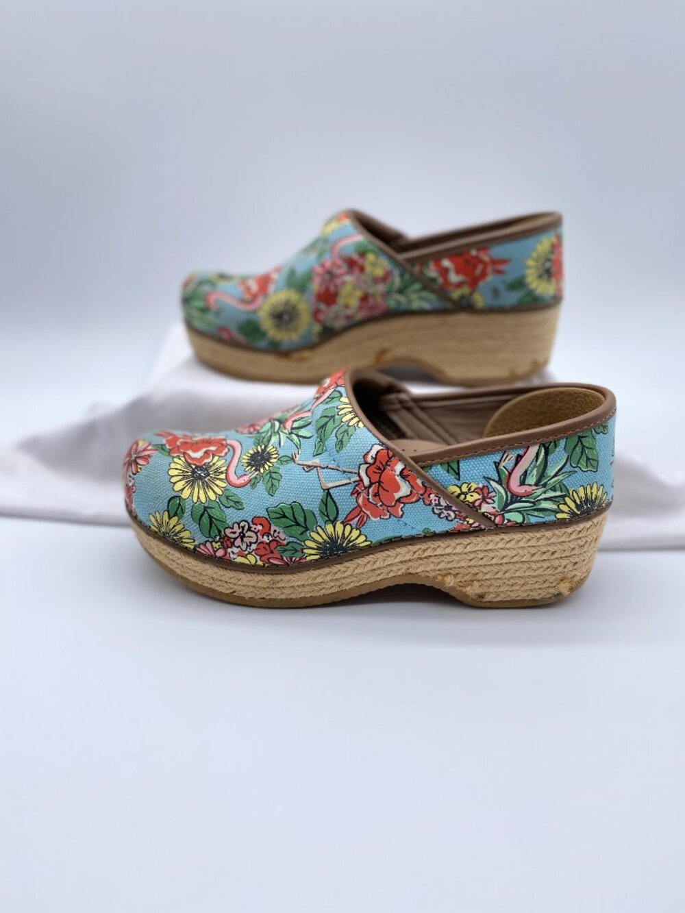 Dansko Jute Pro Flamingo Tropical Blue Canvas Clogs EU 37 - Picture 3 of 10